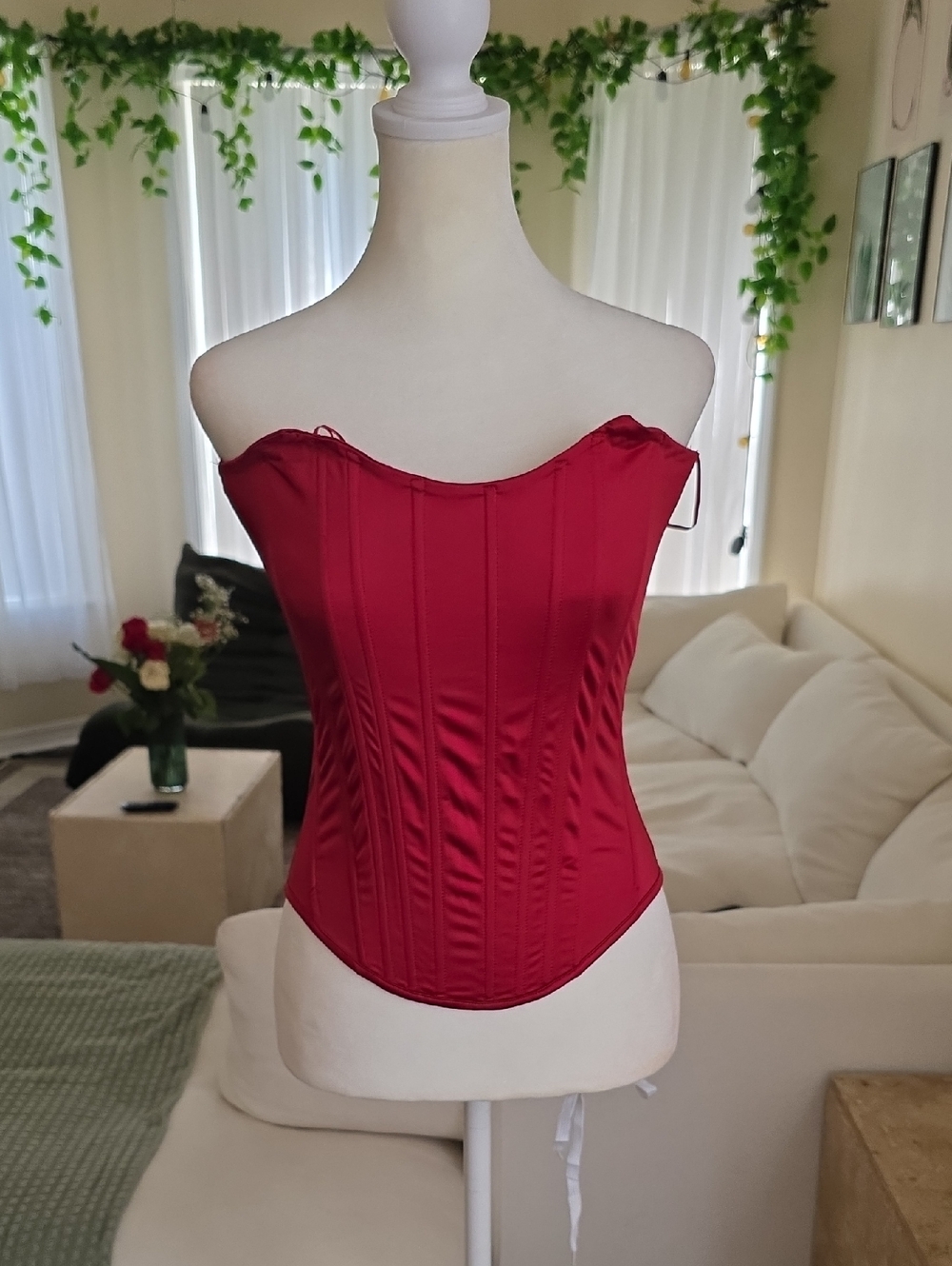 Akira Strapless Satin Burgundy‎ Zip-Up Corset Top